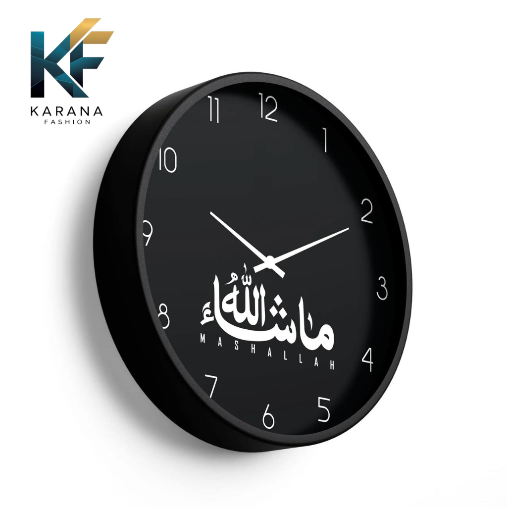 Picture of Karana Fashion (KW03) 12-Inch Mashallah Calligraphy Wall Clock - Premium Matte Black Islamic Home & Office Décor - Black