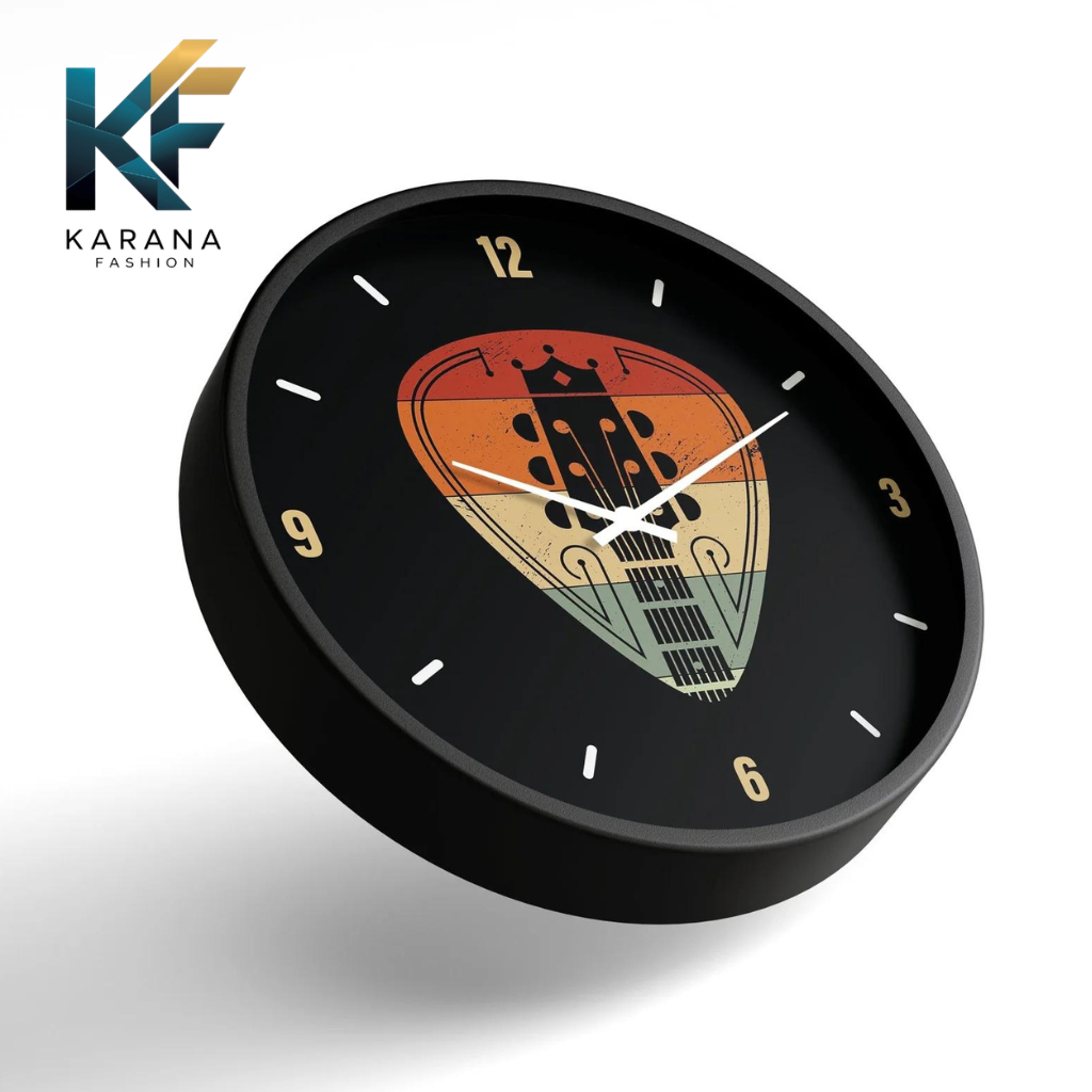 Picture of Karana Fashion (KW04) 12-Inch Vintage Guitar Pick Wall Clock - Retro Music Themed Decor for Home, Studio & Café - Black