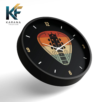 Picture of Karana Fashion (KW04) 12-Inch Vintage Guitar Pick Wall Clock - Retro Music Themed Decor for Home, Studio & Café - Black