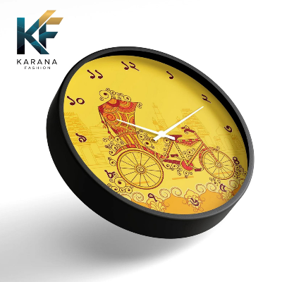 Picture of Karana Fashion (KW09) 12-Inch Rickshaw Art Wall Clock - Traditional Bangladeshi Heritage Décor - Black