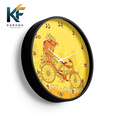 Picture of Karana Fashion (KW09) 12-Inch Rickshaw Art Wall Clock - Traditional Bangladeshi Heritage Décor - Black