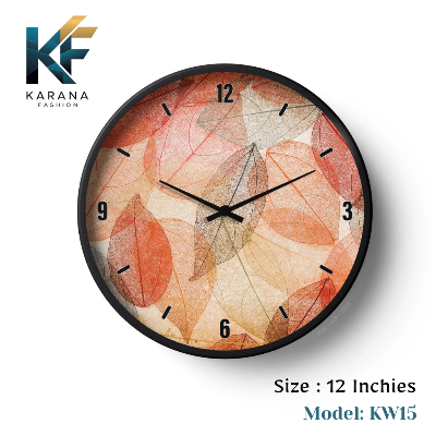 Picture of Karana Fashion (KW15) 12-Inch Autumn Leaves Wall Clock - Warm Skeleton Leaf Aesthetic Home Décor - Black