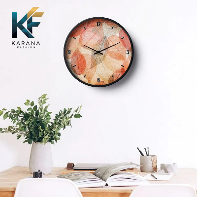 Picture of Karana Fashion (KW15) 12-Inch Autumn Leaves Wall Clock - Warm Skeleton Leaf Aesthetic Home Décor - Black