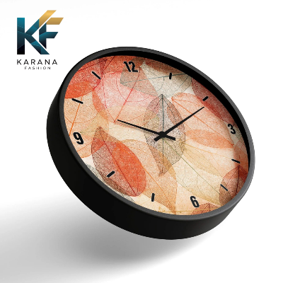 Picture of Karana Fashion (KW15) 12-Inch Autumn Leaves Wall Clock - Warm Skeleton Leaf Aesthetic Home Décor - Black
