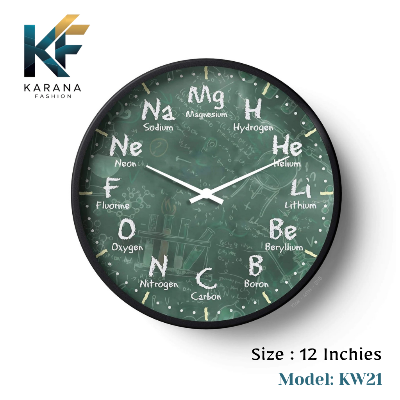 Picture of Karana Fashion (KW21) 12-Inch Periodic Table Science Wall Clock - Educational Chemistry Decor for Classrooms & Labs - Black