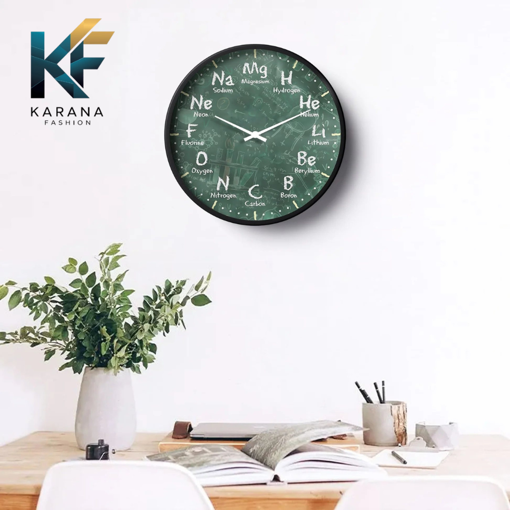 Picture of Karana Fashion (KW21) 12-Inch Periodic Table Science Wall Clock - Educational Chemistry Decor for Classrooms & Labs - Black