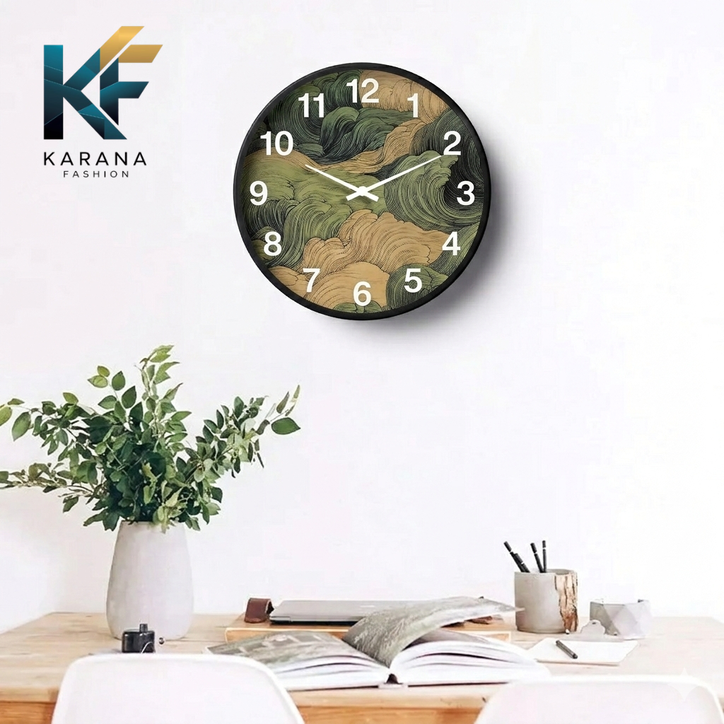 Picture of Karana Fashion (KW22) 12-Inch Vintage Oriental Waves Wall Clock - Abstract Japanese Art Style Home Décor - Black