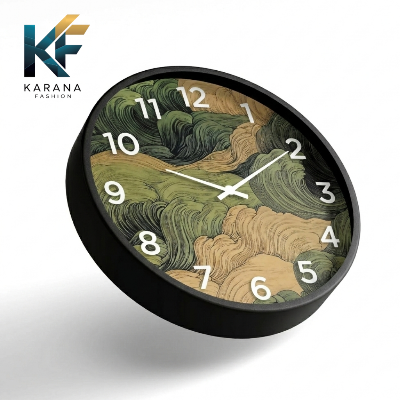 Picture of Karana Fashion (KW22) 12-Inch Vintage Oriental Waves Wall Clock - Abstract Japanese Art Style Home Décor - Black