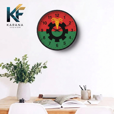 Picture of Karana Fashion (KW23) 12-Inch National Heritage Wall Clock - Patriotic Red & Green Industrial Theme Décor - Black