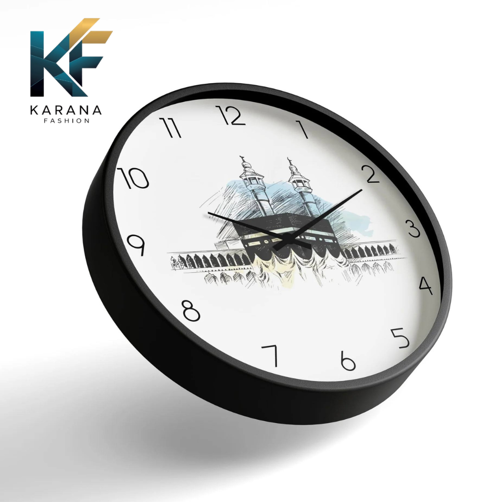 Picture of Karana Fashion (KW16) 12-Inch Holy Kaaba Sketch Wall Clock - Elegant Islamic Spiritual Décor - Black