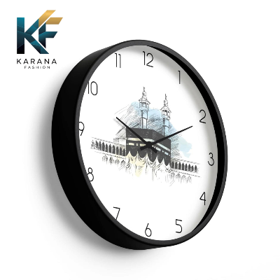 Picture of Karana Fashion (KW16) 12-Inch Holy Kaaba Sketch Wall Clock - Elegant Islamic Spiritual Décor - Black
