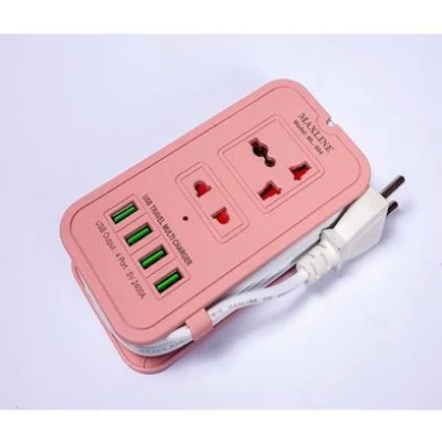 Picture of Maxline ML-604 4 USB Ports 2 Sockets Travel Multi Charger And Extension Socket With 6 Feet Cable