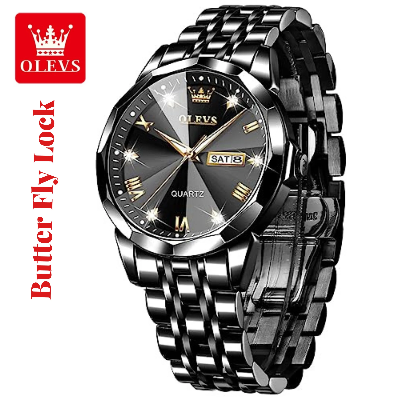 Picture of Butter Fly Lock OLEVS 9931G New Exclusive Design Quartz Watch for Men Full Black