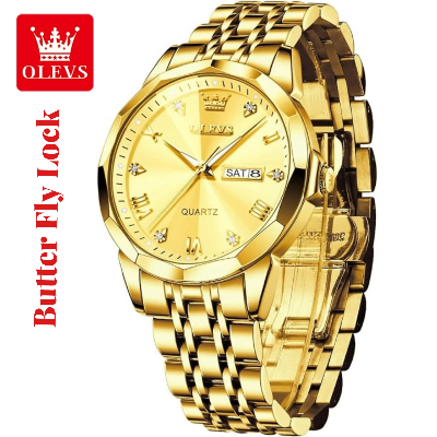 Picture of Butter Fly Lock OLEVS 9931G New Exclusive Design Quartz Watch for Men Golden