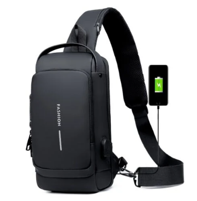 Picture of USB charging sport sling Anti-theft shoulder bag (Black)
