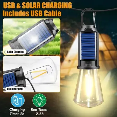 Picture of Solar rechargeable camping light, Hookup wire-free, New vintage tungsten, Three light modes, three styles