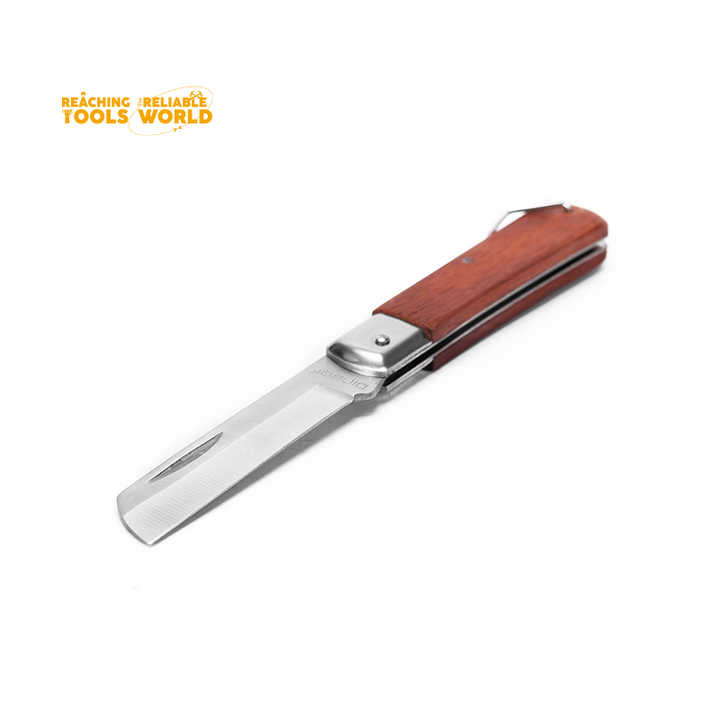Picture of Dingqi Electrician Pocket Cutter Blade Hot Sale Professional Stainless Steel Blade Wooden Handle Folding Wood Slide Open Quick-change-63106 (Maroon)