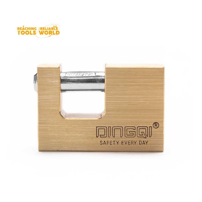 Picture of Dingqi Top Security Rectangular Lock Three Side Dotted Computer Key Brass Padlock Copper Lock OEM Acceptable 90mm,or Custom-151190 (Gold)