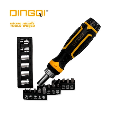 Picture of DINGQI 22PCS Ratcheting Screwdriver Set – Model 68622 – Multi-Purpose Hand Tool Kit (Yellow)