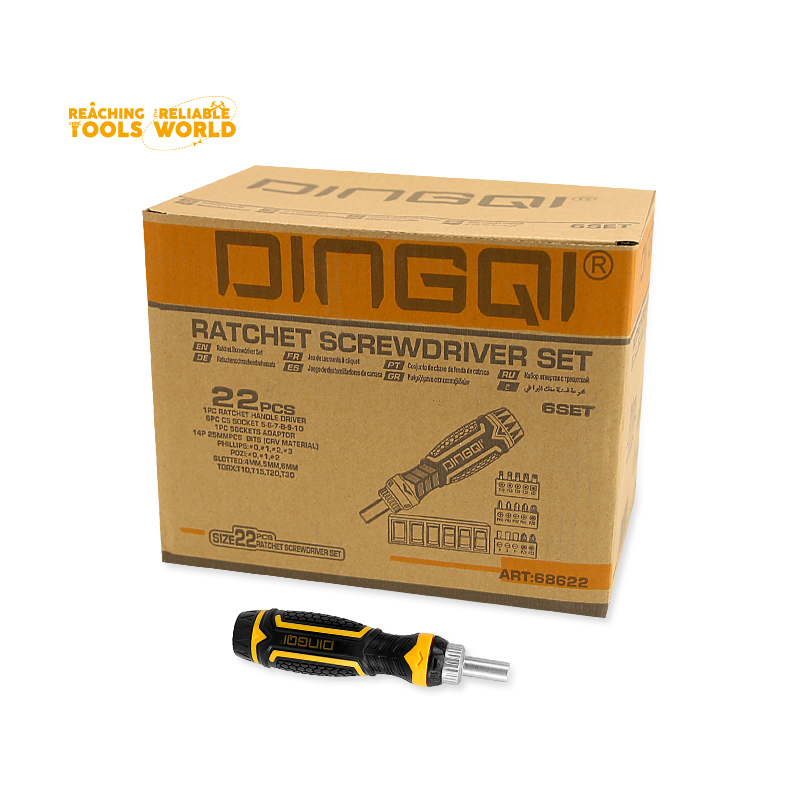 Picture of DINGQI 22PCS Ratcheting Screwdriver Set – Model 68622 – Multi-Purpose Hand Tool Kit (Yellow)