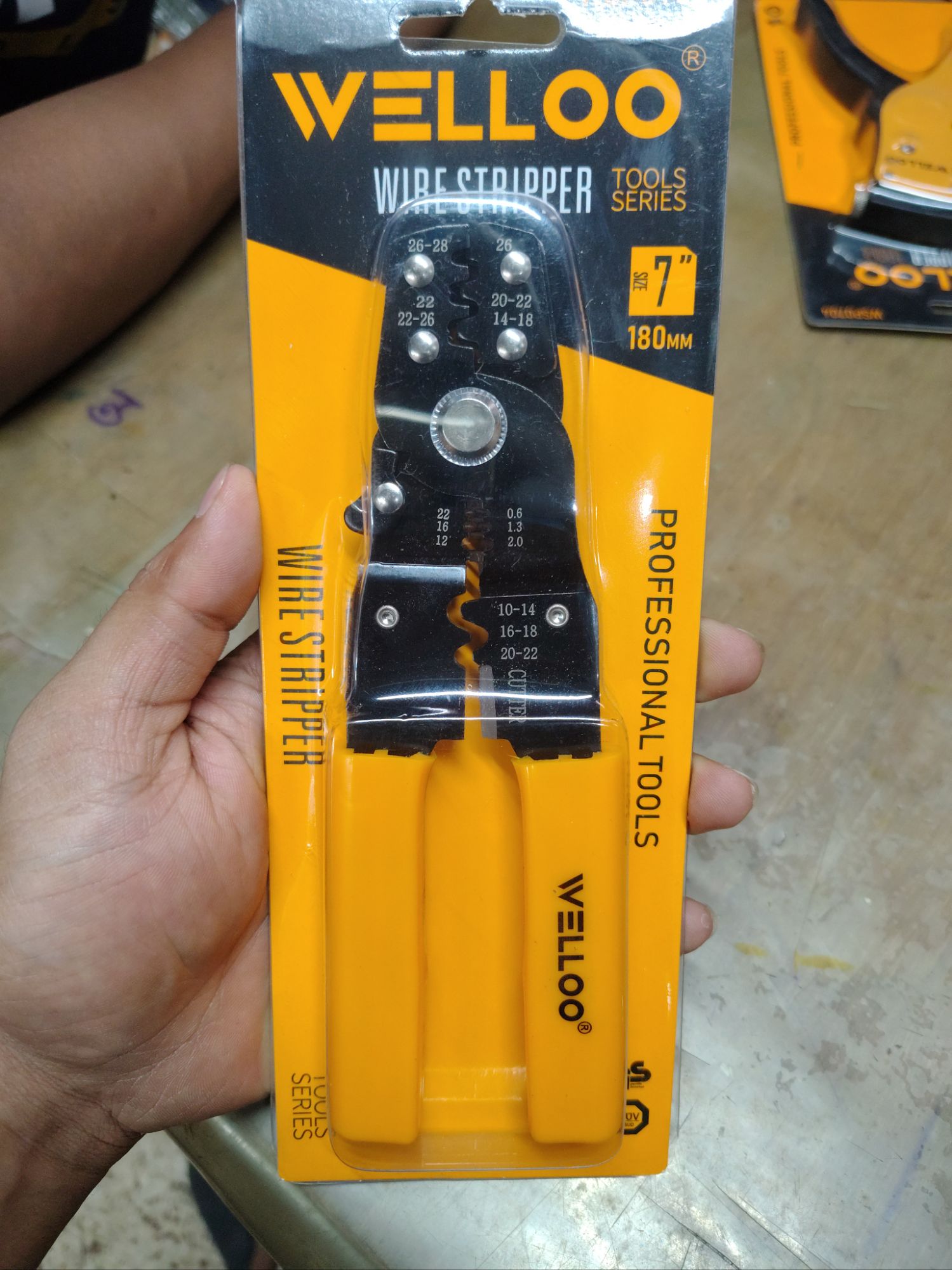 Picture of 🔧 WELLOO 7-Inch Wire Stripper & Mini Punch | Multi-Purpose Electrical Hand Tool – WSP0703 (Yellow)