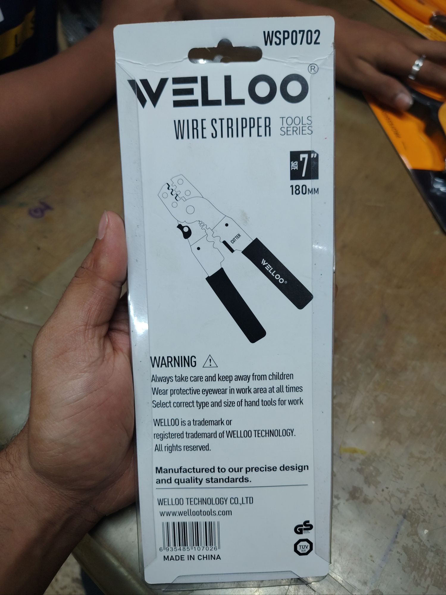 Picture of 🔧 WELLOO 7-Inch Wire Stripper & Mini Punch | Multi-Purpose Electrical Hand Tool – WSP0703 (Yellow)