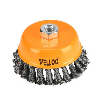 Picture of WELLOO 3" inch Round Steel Industrial Polish Cup Twisted Knot Wire Brush-WCT12075 (Yellow)