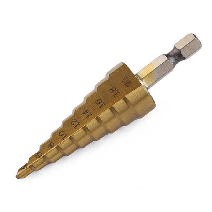 Picture of High Speed Steel Titanium Coated Step Drill Bits 3Pcs Titanium Step Drill Bit Set for Plastic Wood-GND-X1000256 (Gold)