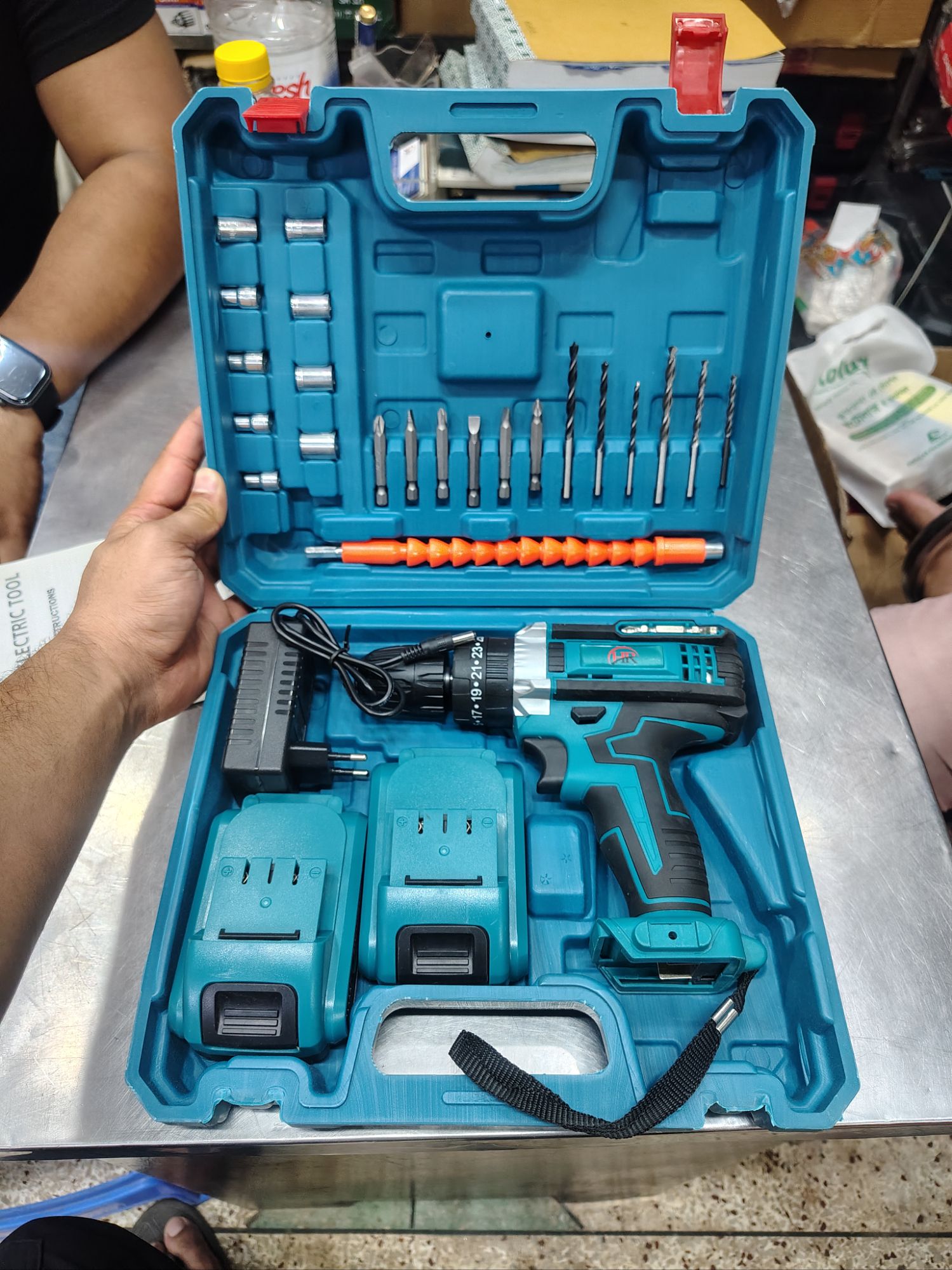 Picture of HR Cordless Drill Machine Set - 25pcs With 21V Double Battery/ Screwgun (Blue)