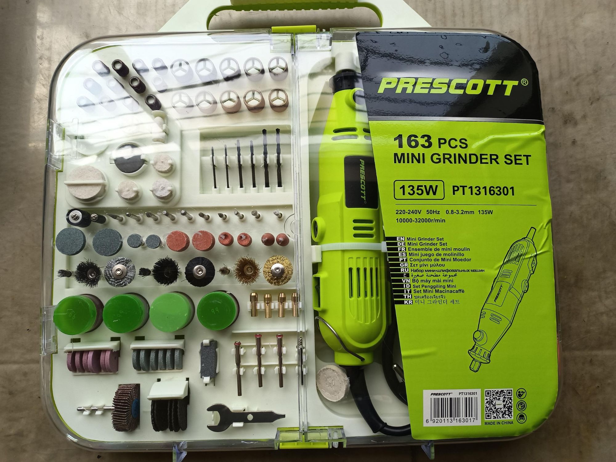 Picture of PRESCOTT 163-PIECE POWER MINI DIE GRINDER ROTARY TOOL KIT 135WATT (Green)