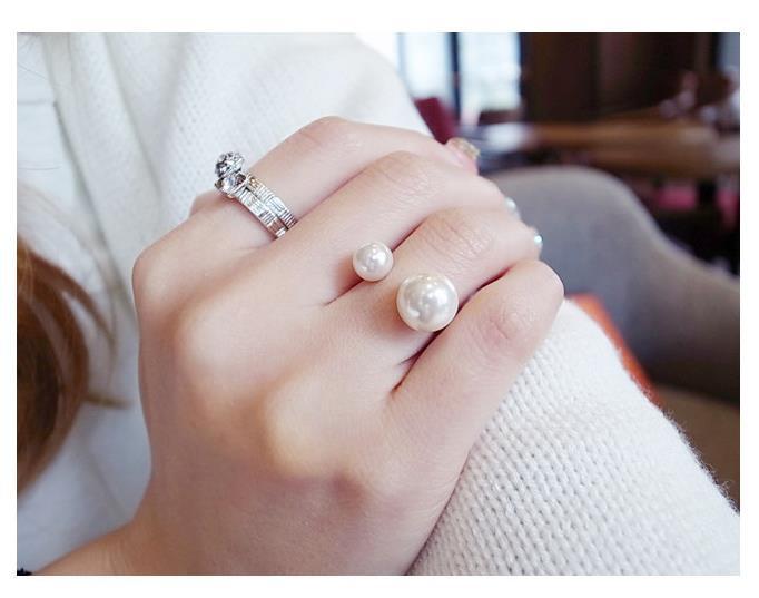 Picture of 2 Pcs Korean big Size Pearl Opening Ring Minimal Exaggeration Ring Double Pearl Ring