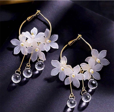Picture of Water Drop Women Dangle Earrings Crystal Flower Long Pendent Women Drops earring(White)