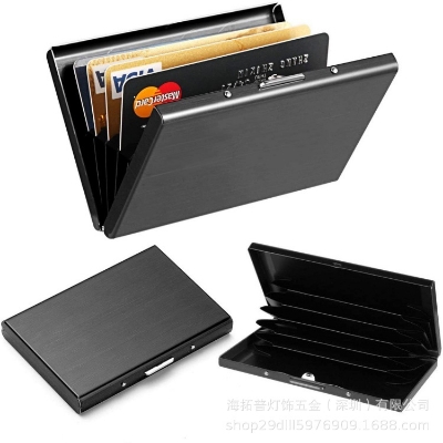 Picture of Metal Stainless Steel Black and Silver Color Card Holder Metal Box Credit Card Business Card Case Men Women
