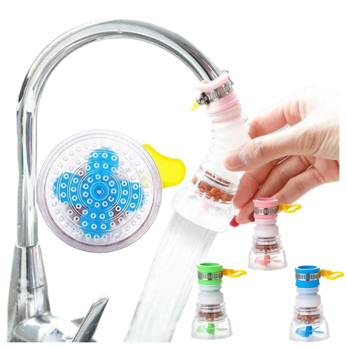 Picture of 360 Adjustable Flexible Kitchen Faucet Tap Extender Splash-Proof Water Filter Outlet Head Water Saving Sprayer Filter Diffuser(Multicolor)