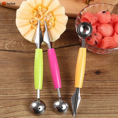 Picture of 1 Pcs Double-Headed Stainless Steel Fruit Carving Knife Handheld Cutting Watermelon Fruits PP Plastic Fruit Knife Platter Vegetable(Multicolor)