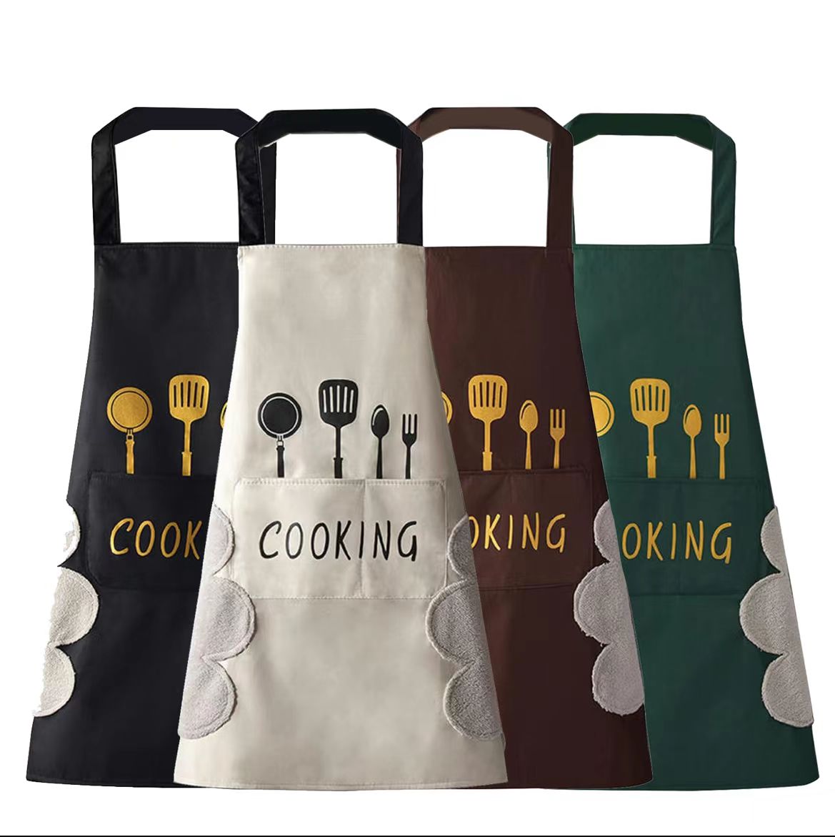 Picture of Household Waterproof Hand-wiping Apron Kitchen Oil-proof Apron Adult Cooking Hanging Neck Bibs Home Aprons Kitchen Accessories