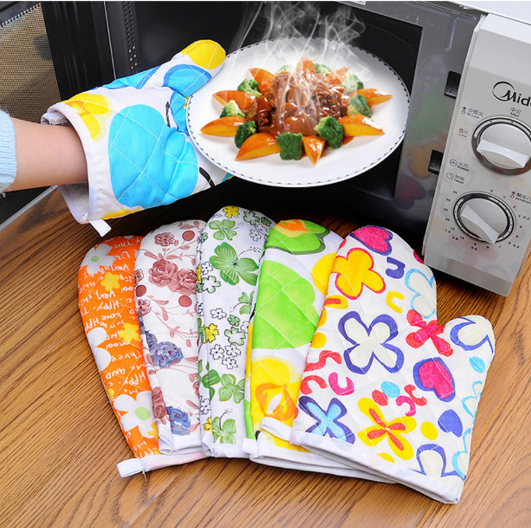 Picture of 1 Pair Colorful Stock Oven Mitts BBQ Gloves Lovely Kitchen Light Thin Oven Gloves Heat Resistant Mix Batch(Multicolor)