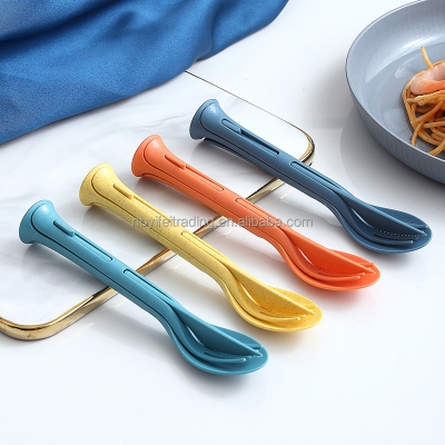 Picture of 3 in 1 Spoon Fork Knife Tableware Wheat Straw Cutlery Set Portable Infant Food Feeding Toddler Baby Infants Dinnerware(Multicolor)