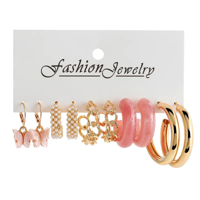 Picture of Trendy Pink Geometric Women's Earrings Set Fashion Pearl Circle Hoop Earrings for Women Brincos Female Jewelry(Multicolor)