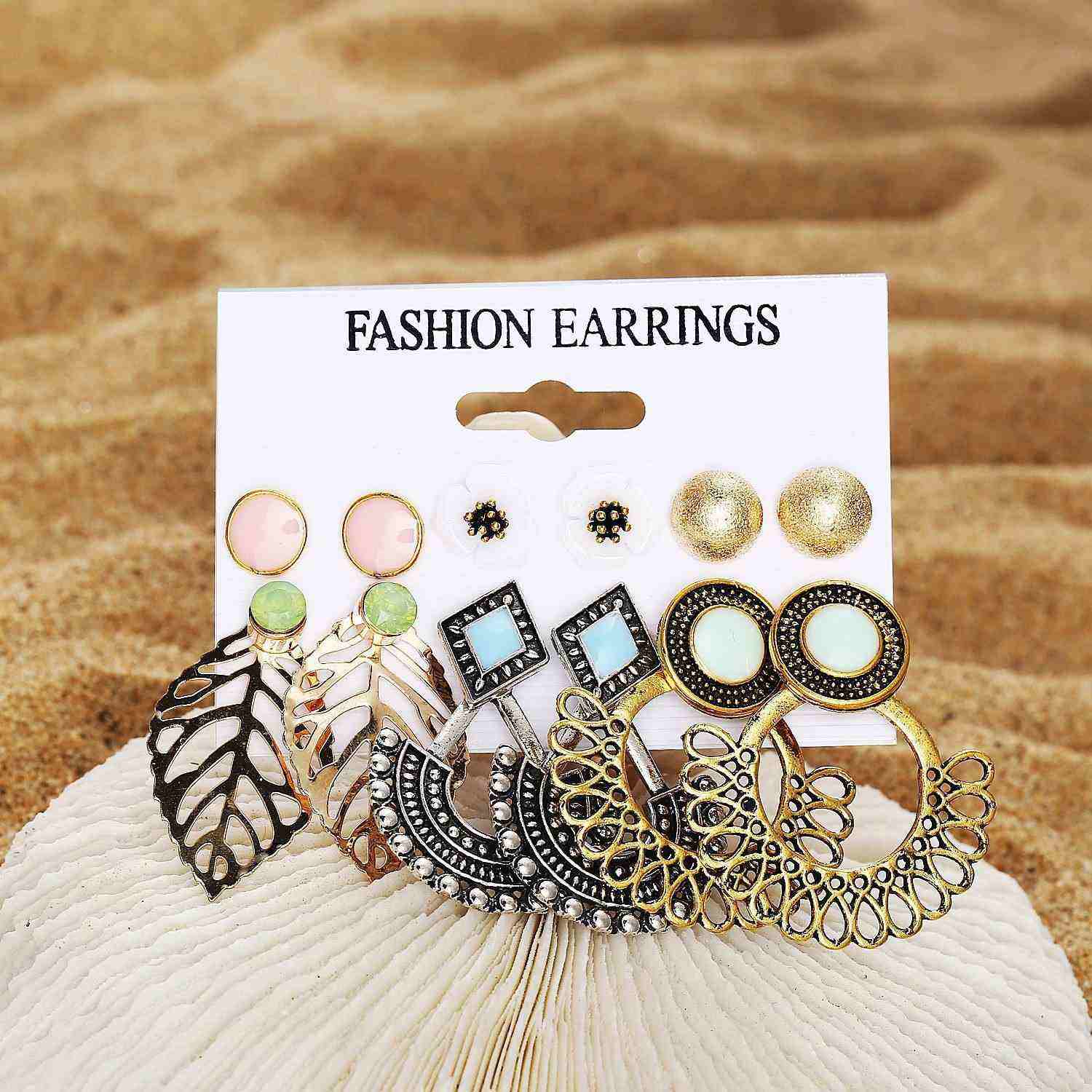 Picture of 6 Pair Flower Stud Earrings Set for Women Vintage Leaf Earrings Female Fashion Brincos Jewelry(Multicolor)