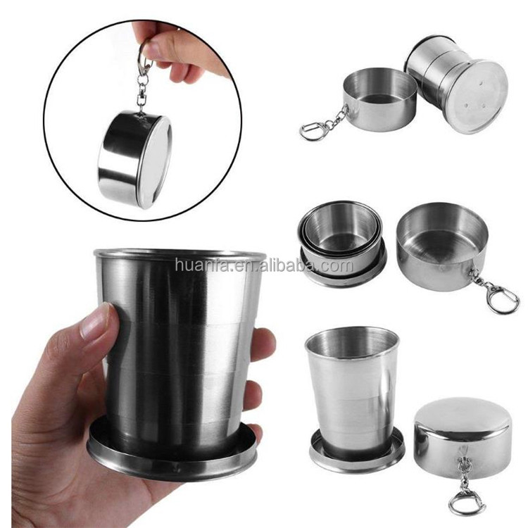 Picture of 1 Pcs Stainless Steel Folding Cup Portable Water Drinking Cup Retractable Telescopic Collapsible Cups for Outdoor Travel With Keychain()