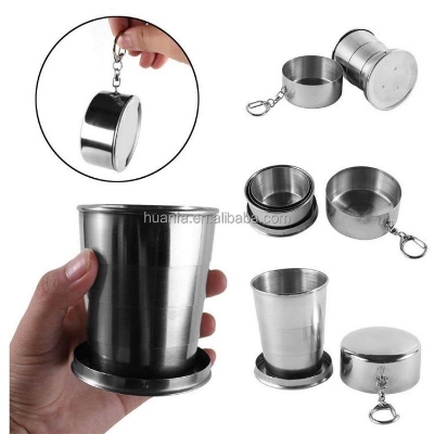 Picture of 1 Pcs Stainless Steel Folding Cup Portable Water Drinking Cup Retractable Telescopic Collapsible Cups for Outdoor Travel With Keychain()