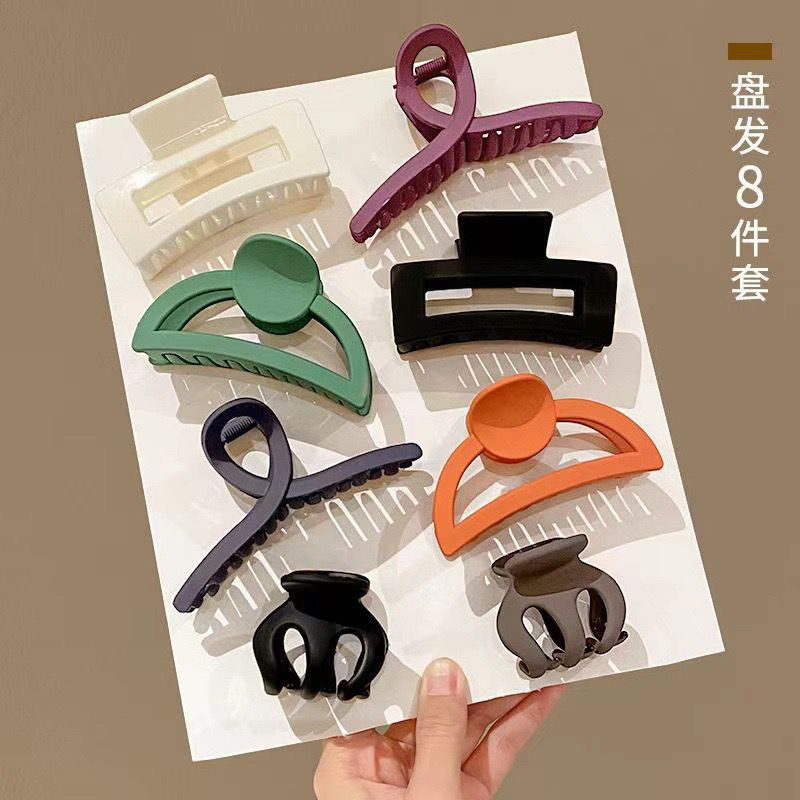 Picture of 8 Piece Fashion Solid Colors Elegant Geometric Flower Hair Claw Clips Big Matte Hair Claw Clamps for Woman Girls Thick Hair
