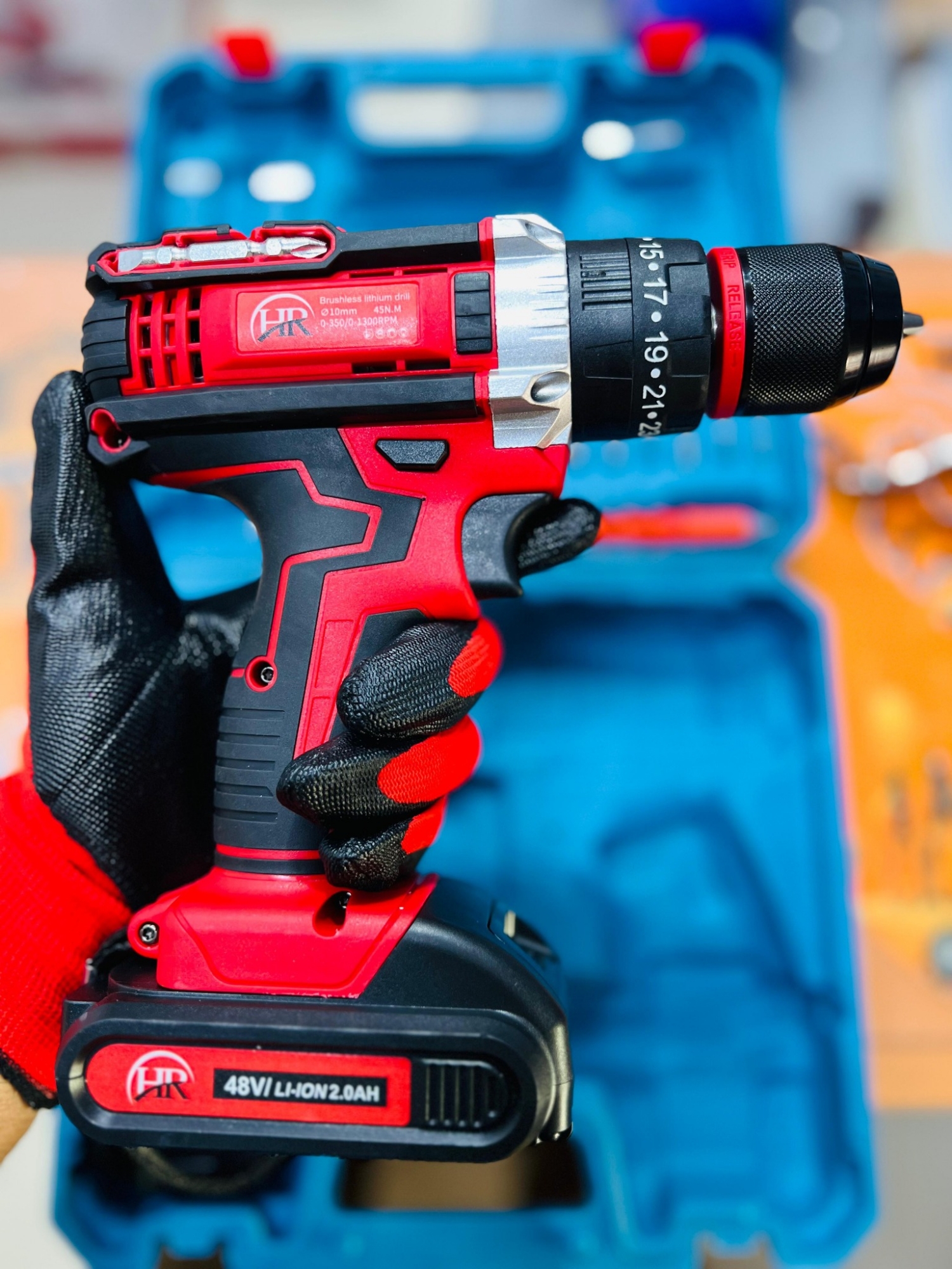 Picture of 🔩 HR Cordless Drill Machine Set – 48V Power, Double Battery, 25pcs Full Set 🔋 (Red)