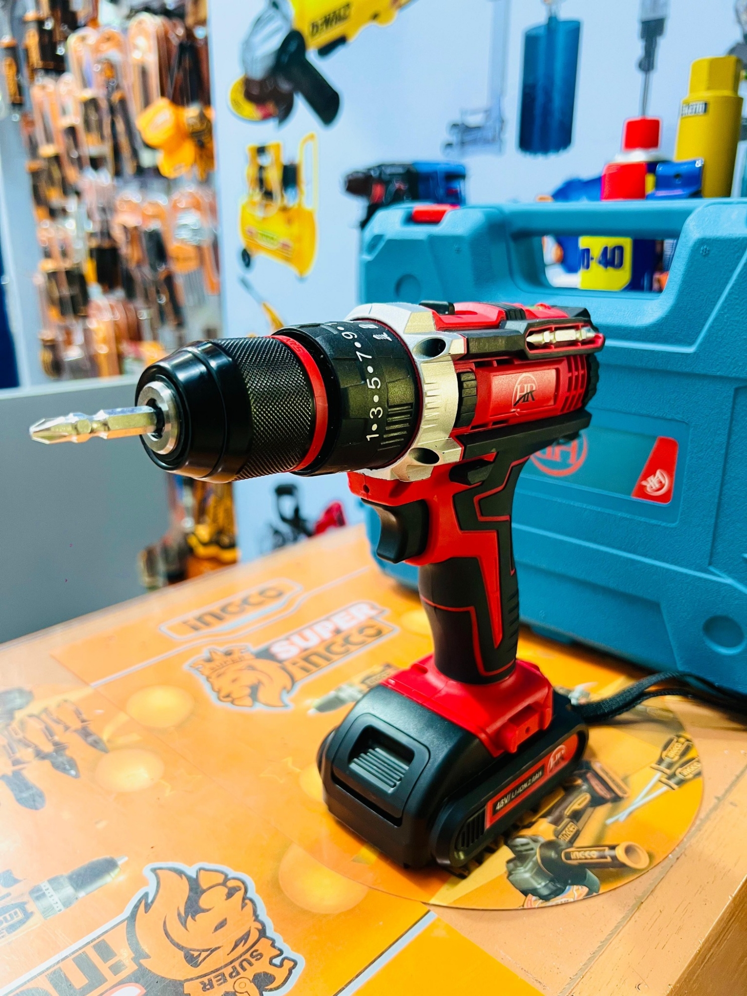 Picture of 🔩 HR Cordless Drill Machine Set – 48V Power, Double Battery, 25pcs Full Set 🔋 (Red)