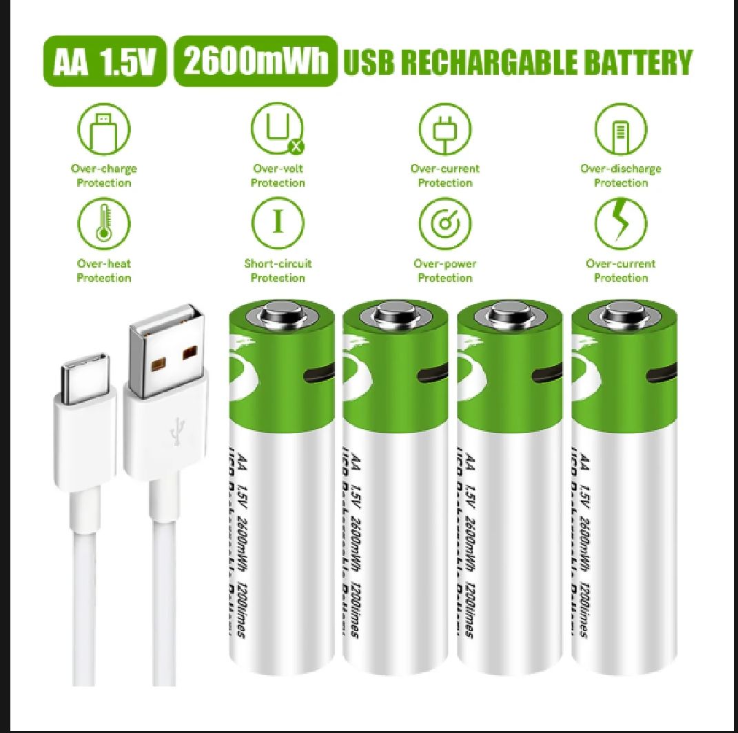 Picture of 🔋 SmartTools RB40 AA 1.5V 2600mAh Rechargeable Battery – 4pcs Set (Green)