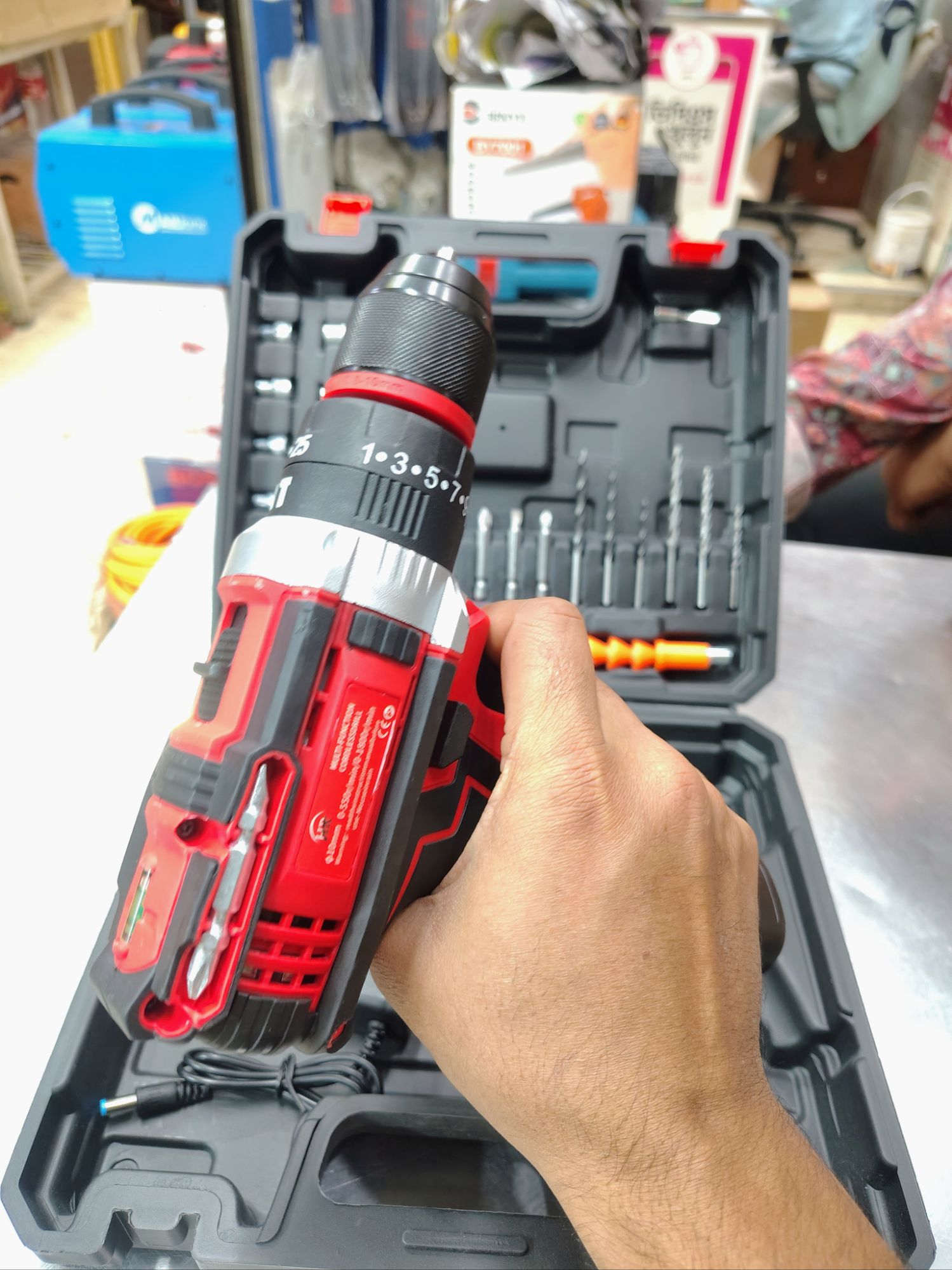 Picture of ⚡ HR 12V Cordless Drill Machine – Compact & Lightweight Power Tool (2pcs Set) (Red)