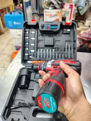 Picture of ⚡ HR 12V Cordless Drill Machine – Compact & Lightweight Power Tool (2pcs Set) (Red)