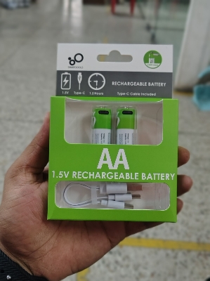 Picture of ⚡ SmartTools AA 1.5V Rechargeable Battery (Type-C Charging) – 2 Pieces + Cable Included (Green)