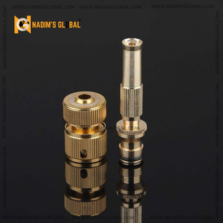 Picture of Spray Nozzle Brass Coating Water Gun High Pressure Direct Spray Quick Connect Adjustable Watering Gun Home Garden (Gold)